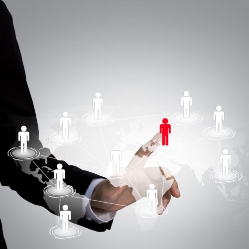 Social Network concept : hand point to social network and world map